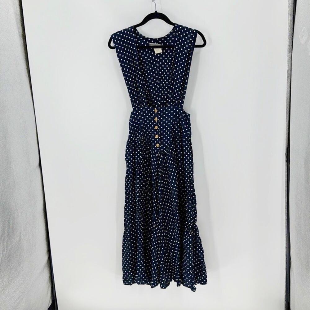 vintage Carol Anderson California dress blue white polka dot midi  80s size XS